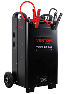 Пуско-зарядное устройство VERTON Energy ПЗУ-1000 (напр.сети 380/50 В/Гц,напр.АКБ 12/24В,емкость зар. АКБ (мин/макс)20-1300 Ач,ток зар/зап. 100A/1000А,WET/AGM,12В потр.мощн.0,6/12кВт,8 реж. зар,IP20)