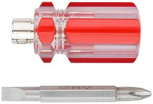Отвертка с переставным жалом "коротыш", пластиковая красная прозрачная ручка 6x28 мм PH2/SL6 KУРС