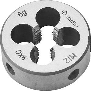 ЗУБР М12 x 1.75 мм, сталь 9ХС, плашка круглая ручная (4-28022-12-1.75)